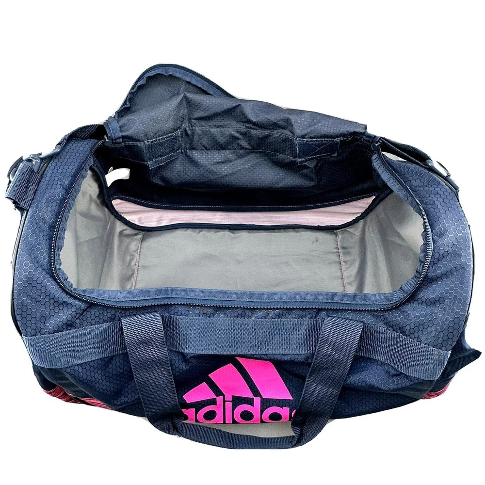 Adidas Defender II Duffel Bag Small Gym Sports Travel Carry On Navy Blue Pink